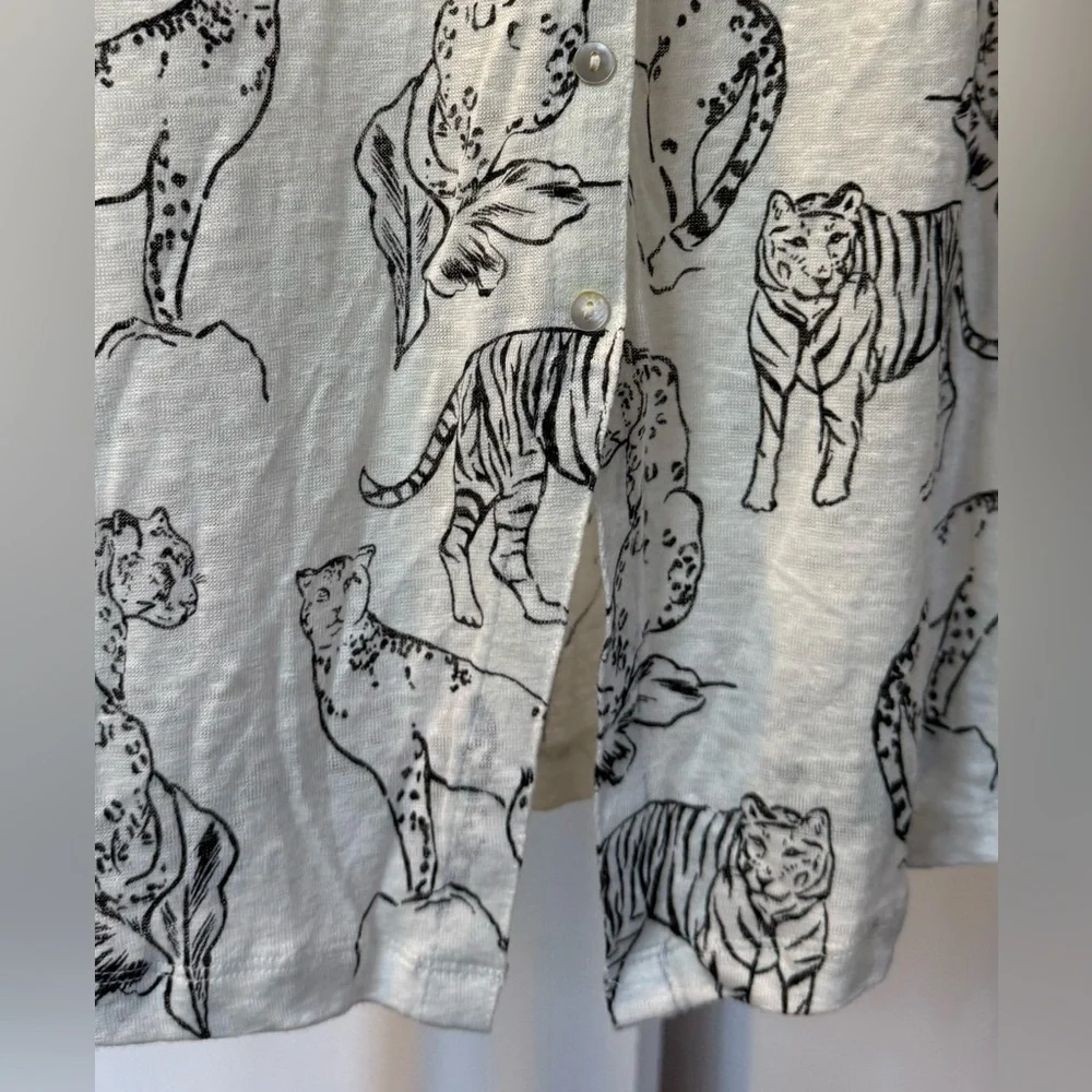 Cynthia Rowley White and Black Cheetahs & Tigers 100% Linen Top New - Picture 5 of 9